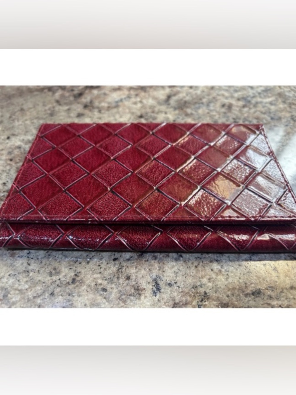 ESTEE LAUDER Tri-fold Wallet Woven Red Patent w Mirror Snap Closure New